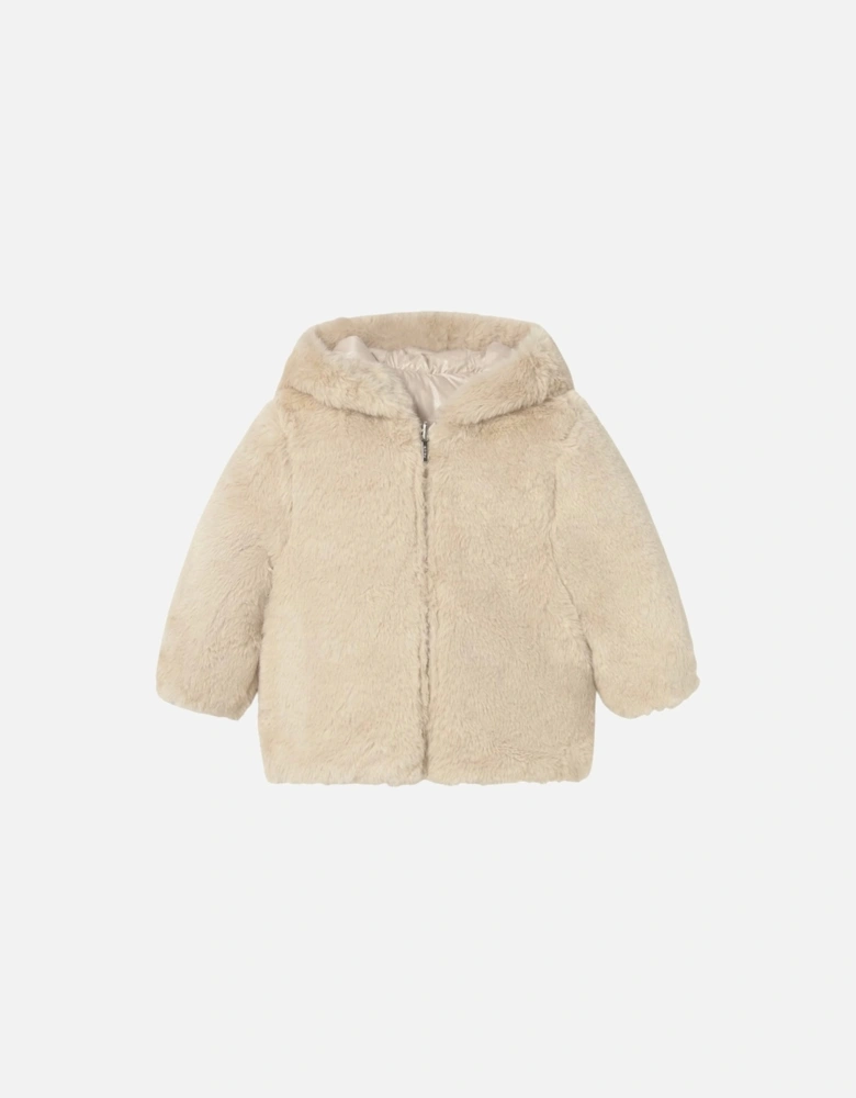 Girls Sand Reversible Fluffy Coat