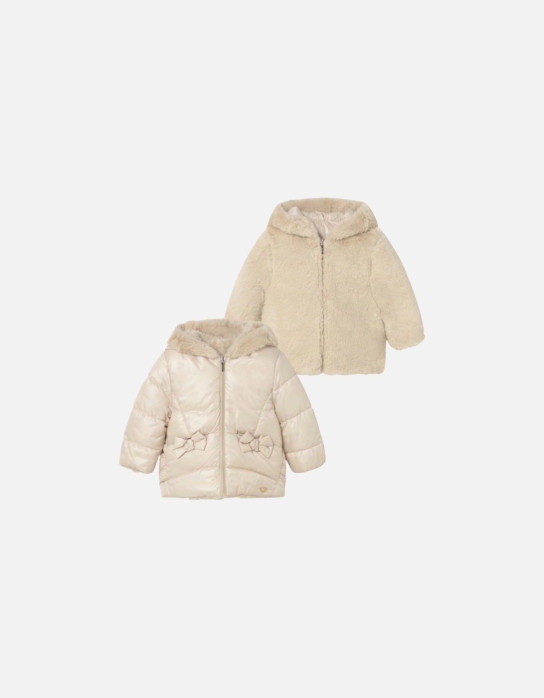 Girls Sand Reversible Fluffy Coat, 6 of 5
