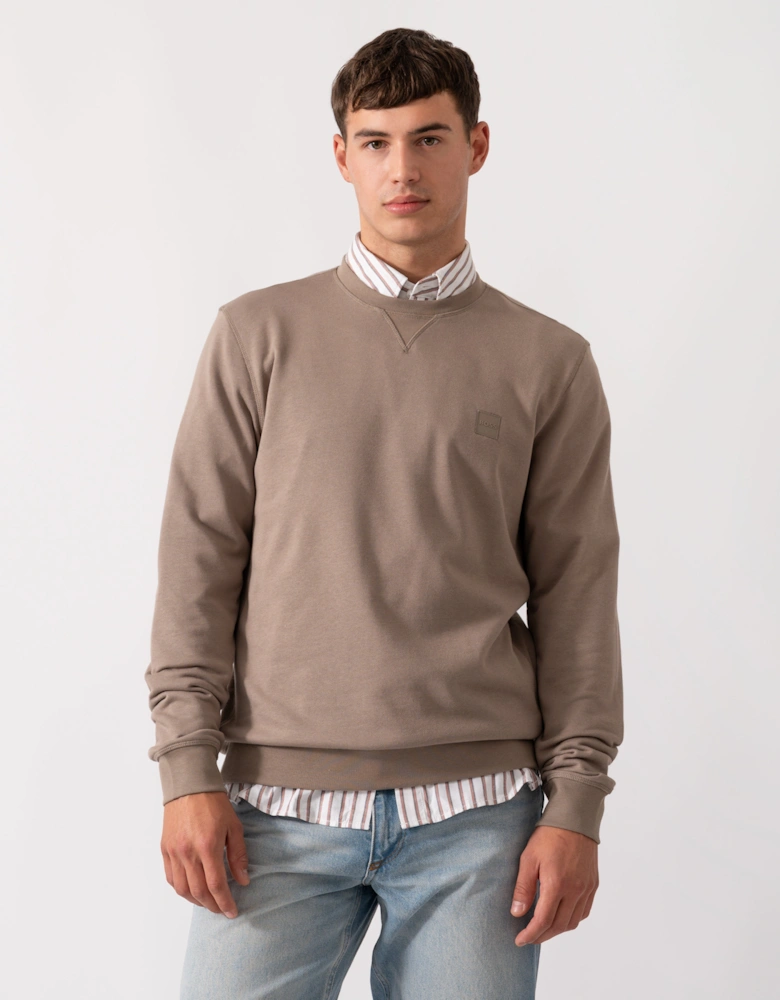 BOSS Orange Westart Mens Crew Neck Sweatshirt With Logo Patch - Open Green 346