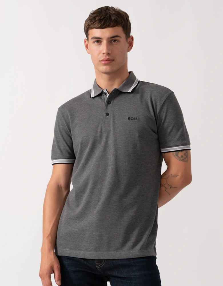 BOSS Green Paddy Mens Cotton-Piqué Polo Shirt with Contrast Logo - Medium Grey 034