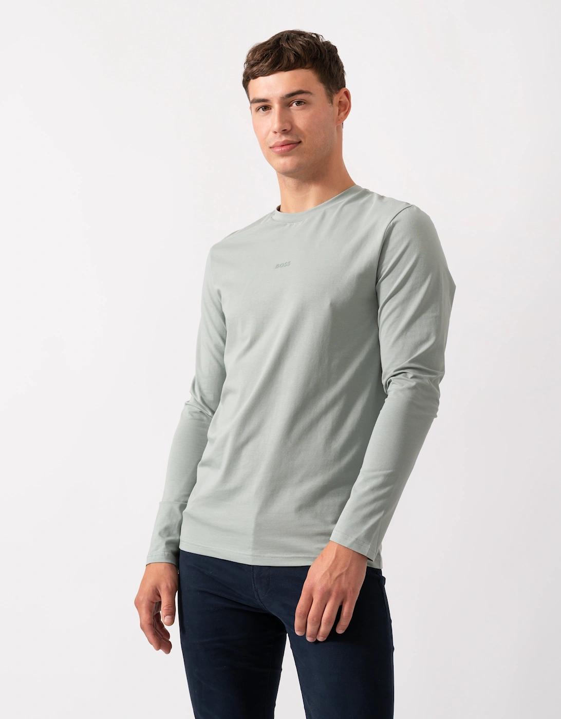 BOSS Orange Tchark Mens Long Sleeve Stretch Cotton T-Shirt - Open Green 351, 2 of 1