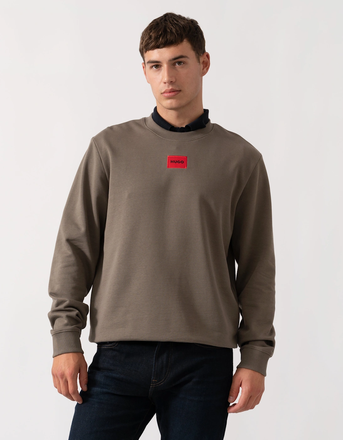 HUGO Diragol212 Label Logo Mens Sweatshirt - Medium Grey 032, 2 of 1