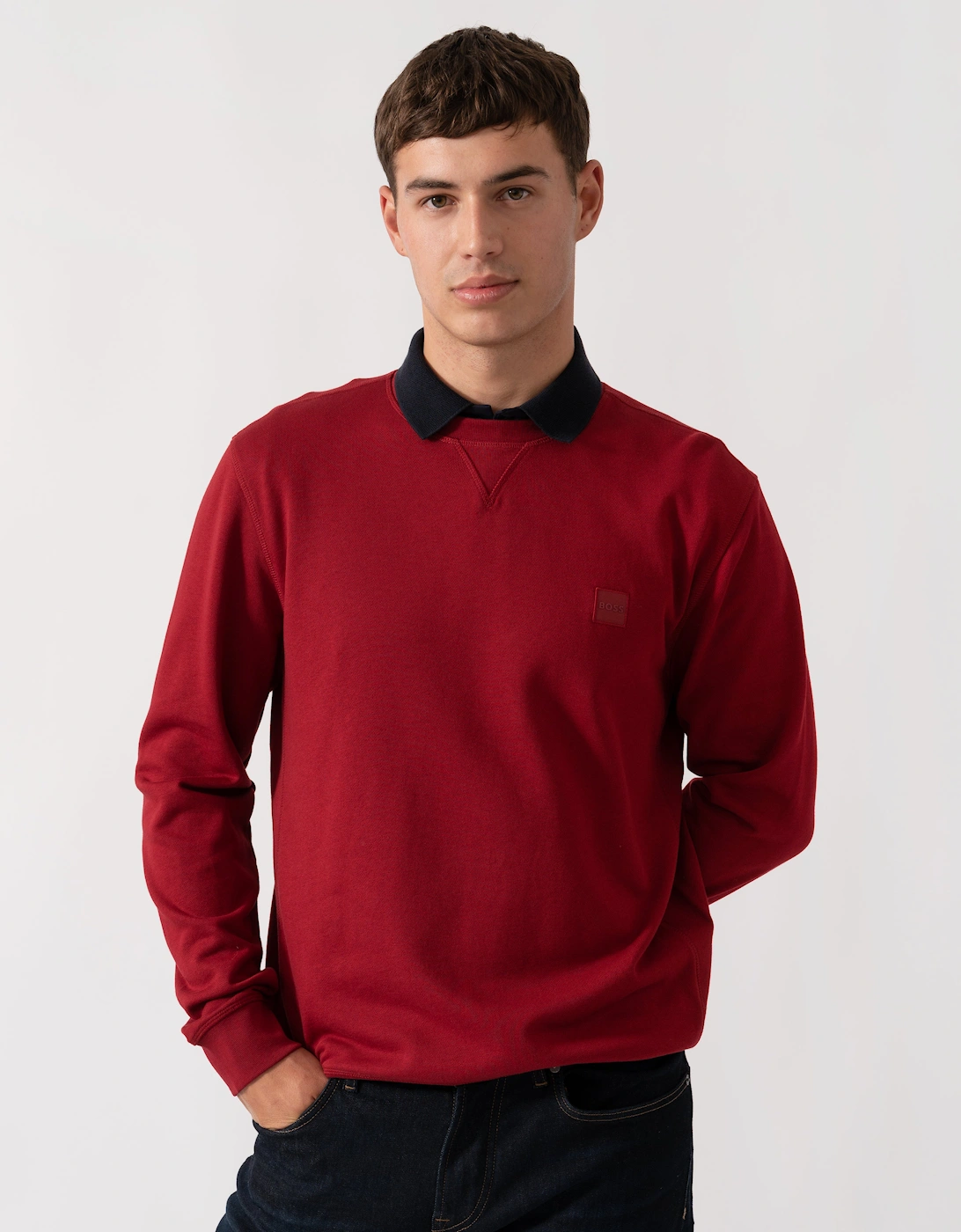 BOSS Orange Westart Mens Crew Neck Sweatshirt With Logo Patch - Medium Red 614, 2 of 1