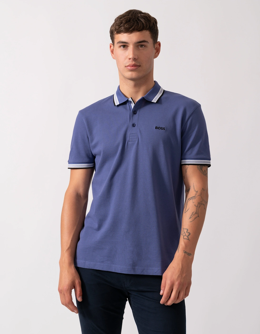BOSS Green Paddy Mens Cotton-Piqué Polo Shirt with Contrast Logo - Navy 417, 2 of 1