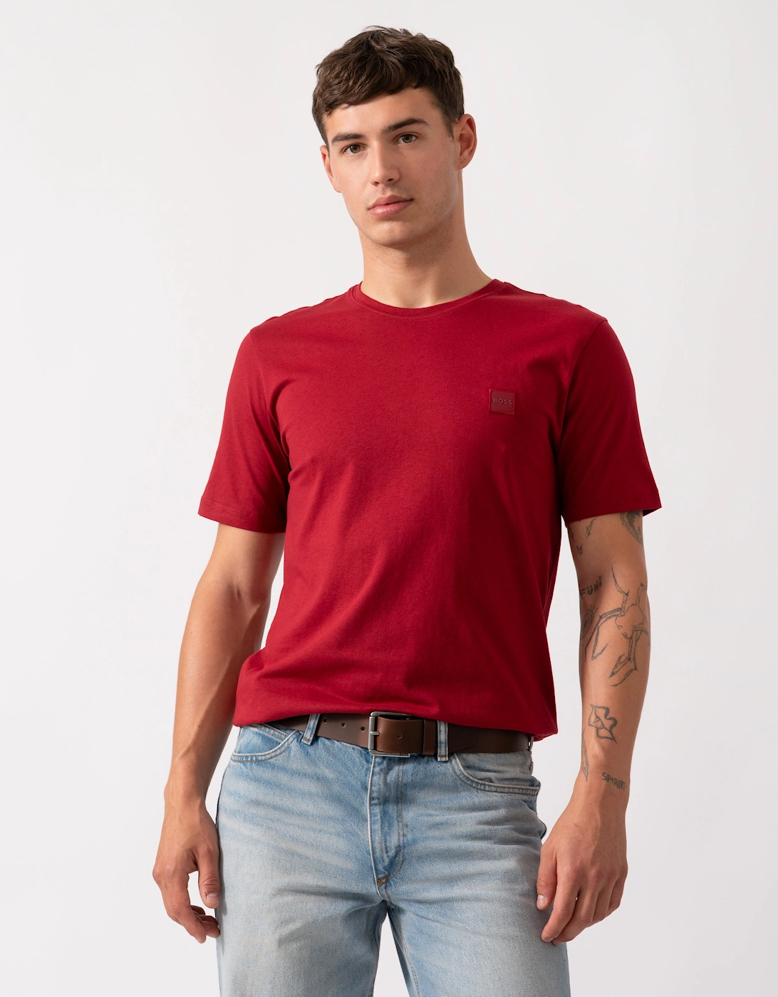 BOSS Orange Tales Mens Cotton-Jersey T-shirt With Logo Patch - Medium Red 614, 2 of 1