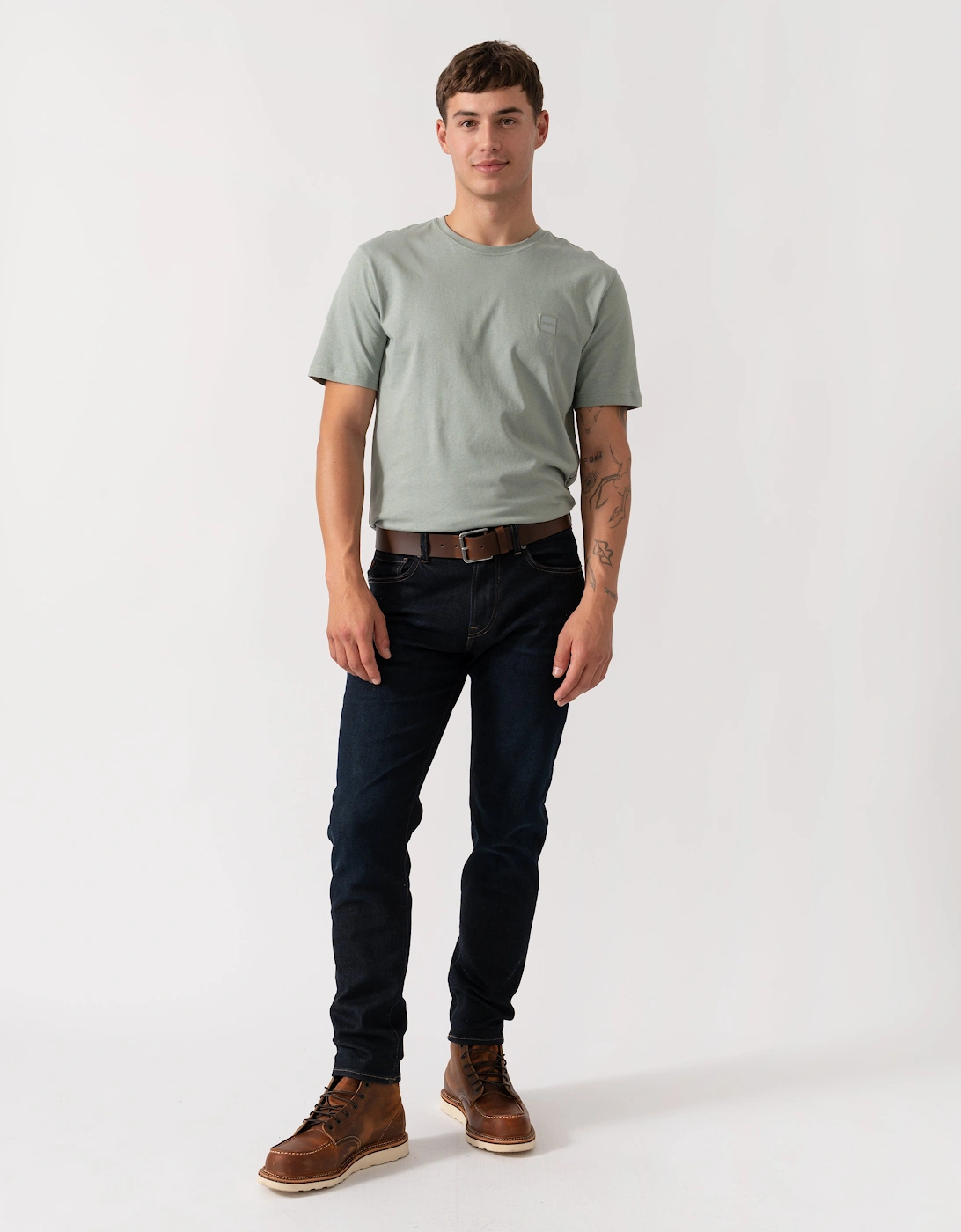 BOSS Orange Tales Mens Cotton-Jersey T-shirt With Logo Patch - Open Green 351, 2 of 1