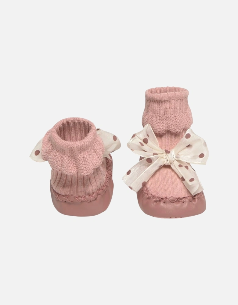 Girls Peach Bow Soft Sole Shoes