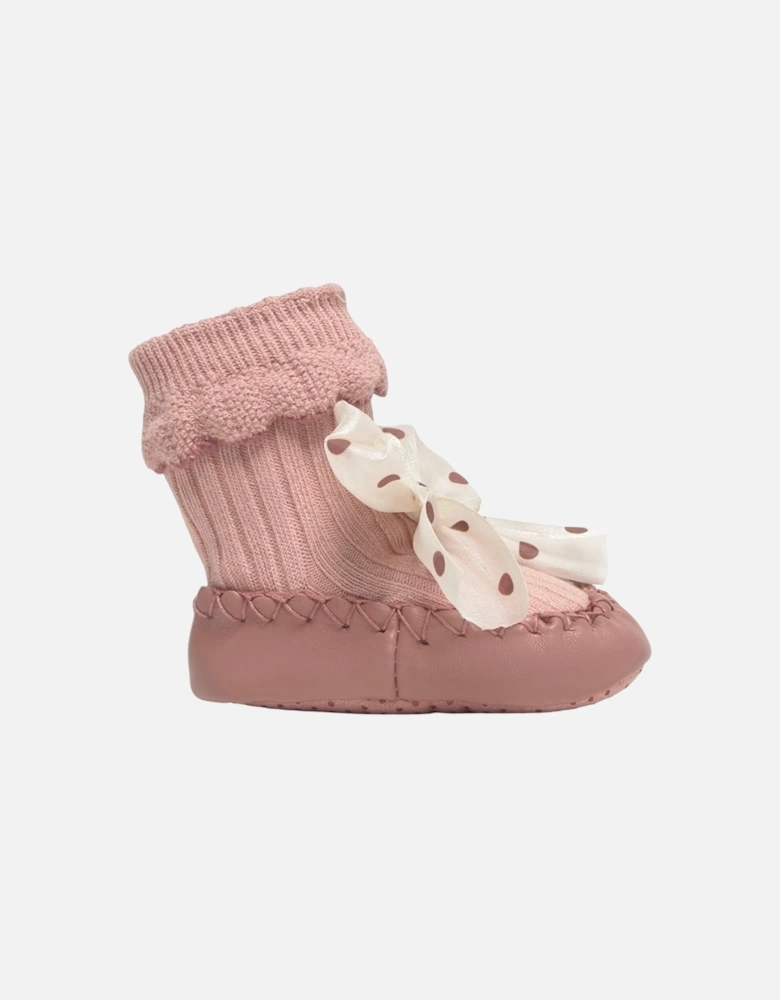 Girls Peach Bow Soft Sole Shoes