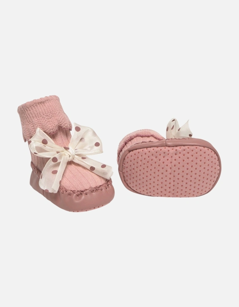Girls Peach Bow Soft Sole Shoes