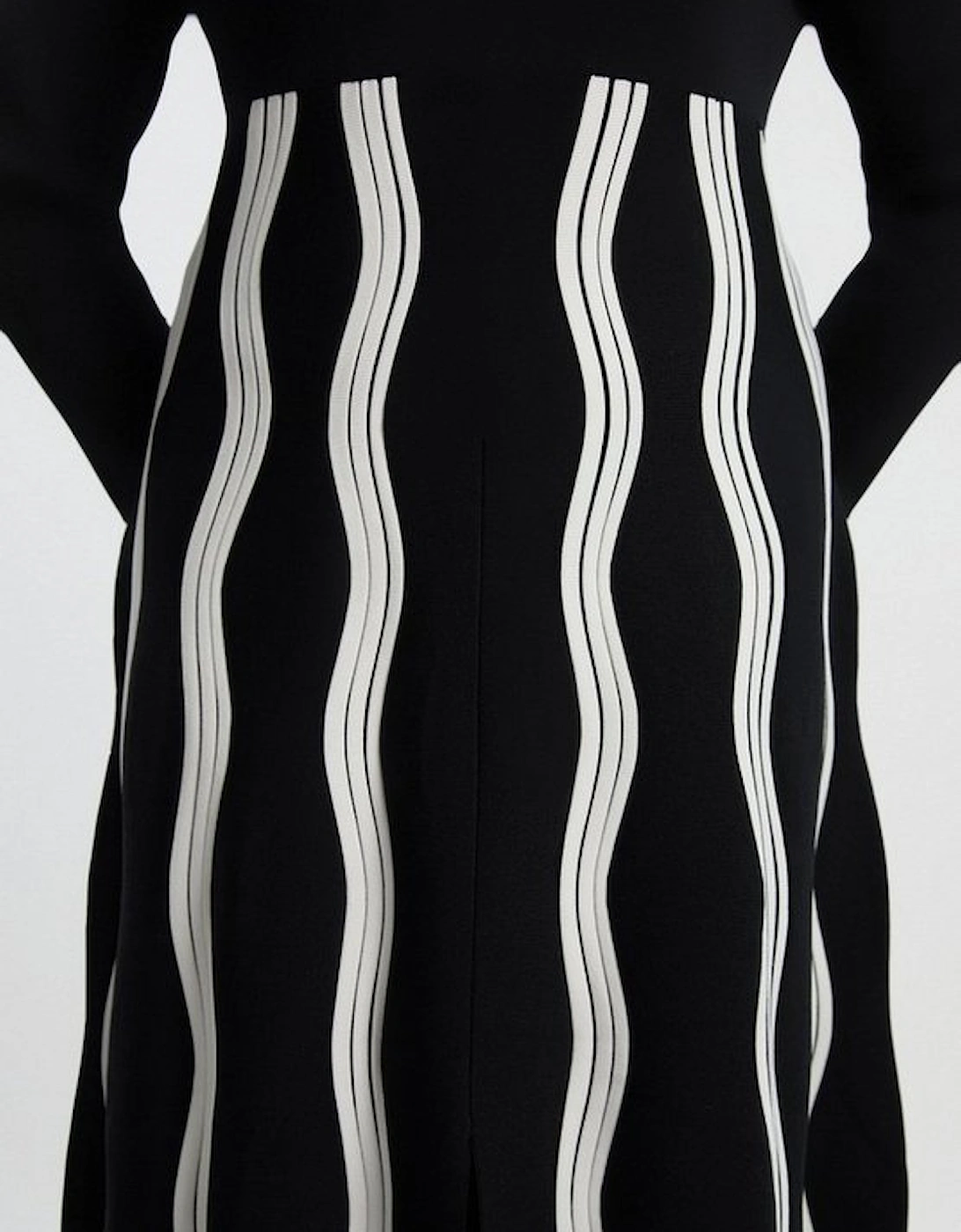 Plus Size Contrast Wave Knit A-Line Knitted Long Sleeve Dress