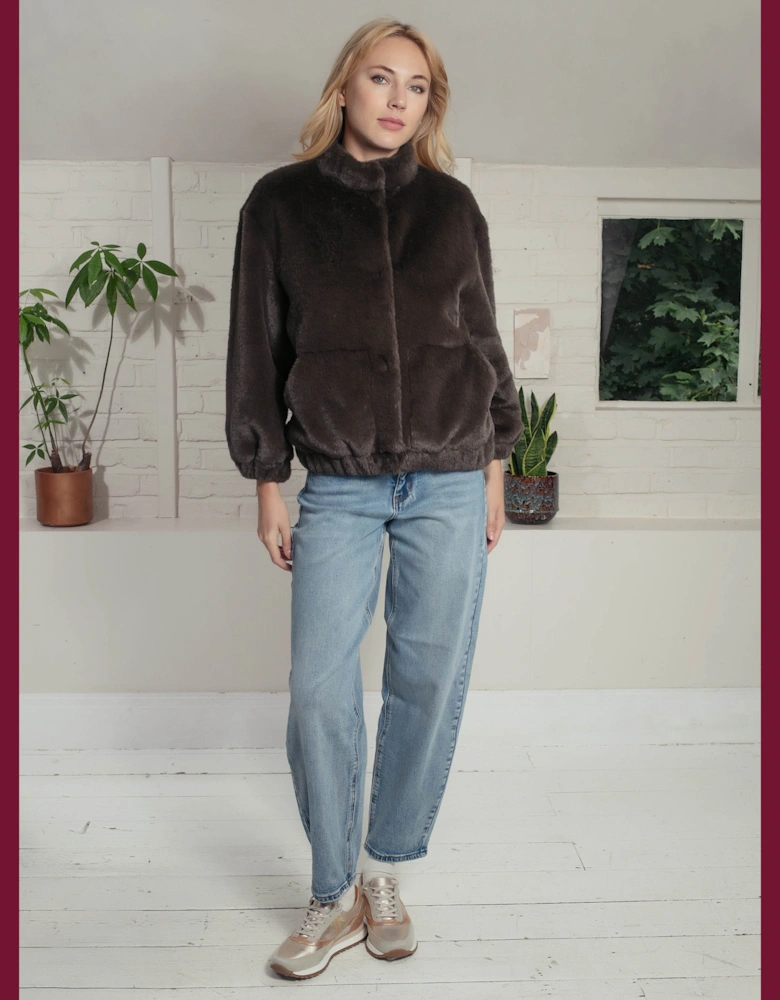 Aubrey Faux Fur Jacket In Khaki