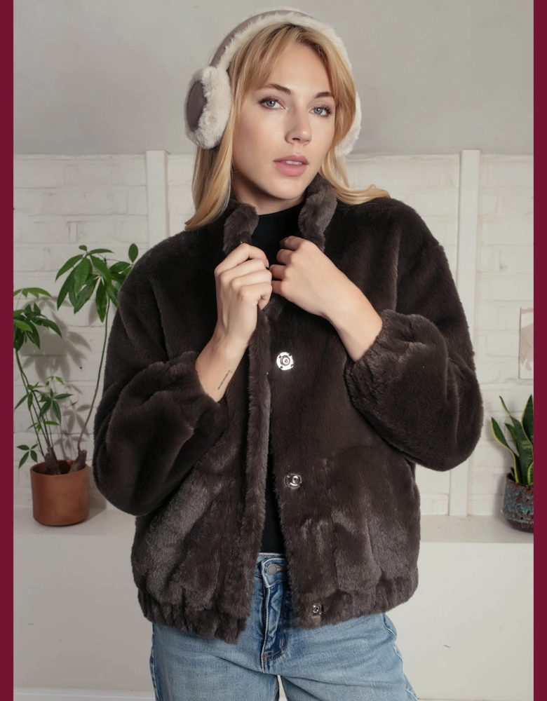 Aubrey Faux Fur Jacket In Khaki