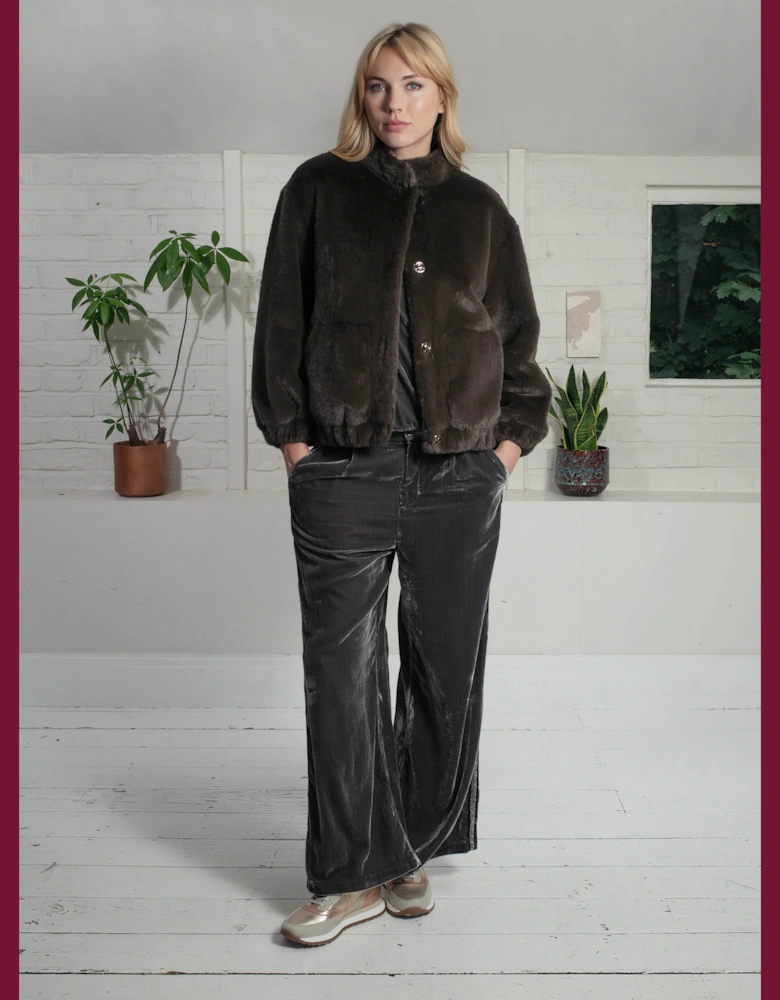 Aubrey Faux Fur Jacket In Khaki