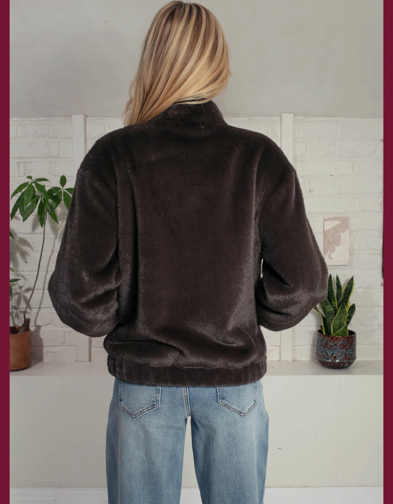 Aubrey Faux Fur Jacket In Khaki
