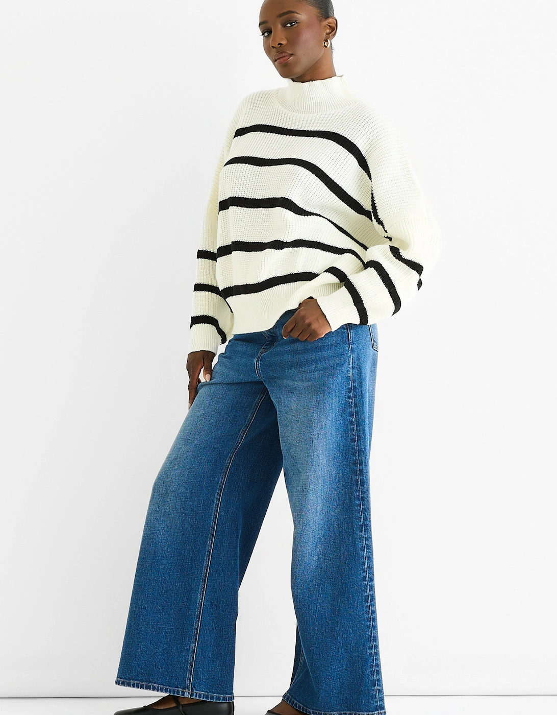 Cream Chunky Knit High Neck Jumper