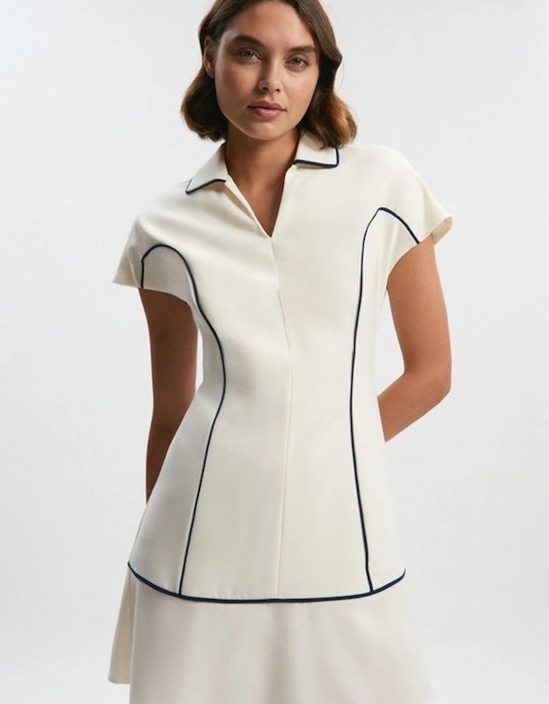 Tailored Crepe Tipped Tailored Mini Shirt Dress