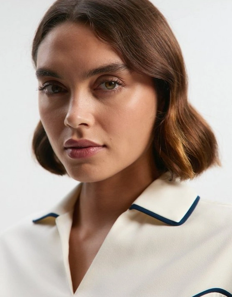 Tailored Crepe Tipped Tailored Mini Shirt Dress