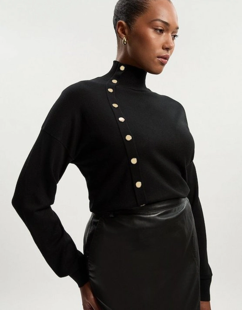 Plus Size Viscose Blend Popper Detail Knit Jumper