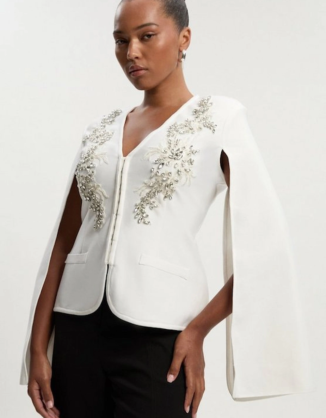 Bandage Form Fitting Cape Sleeve Embellished Jacket, 4 of 3