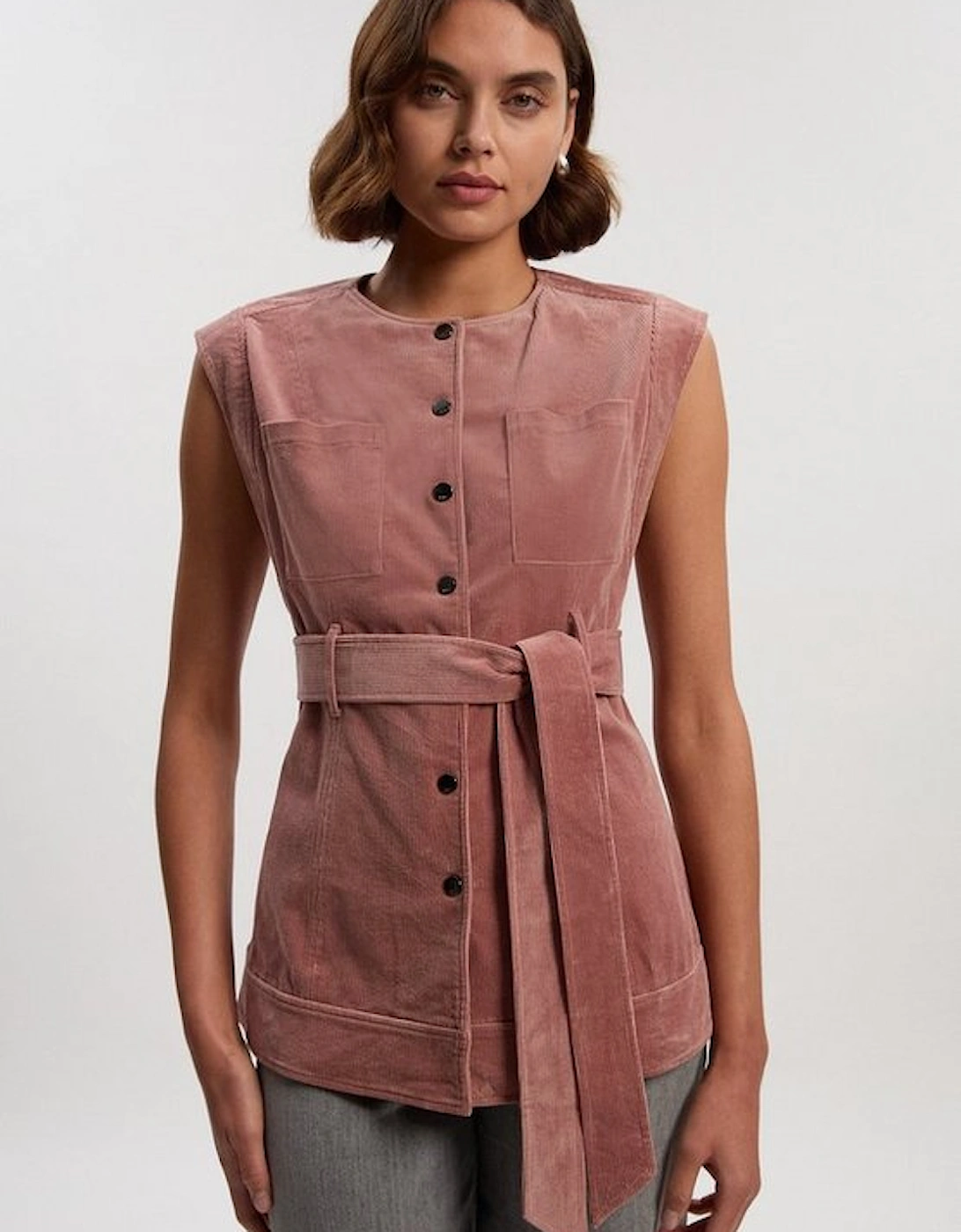Stretch Cord Belted Sleeveless Jacket, 2 of 1