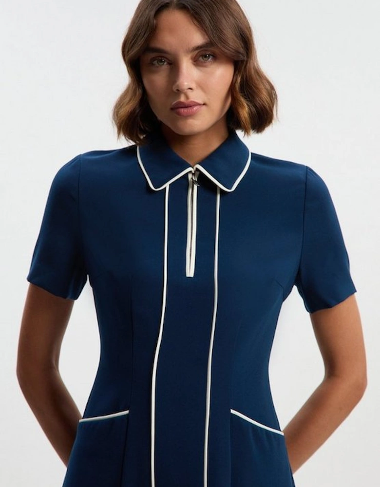 Tailored Crepe Tipped Tailored Midi Shirt Dress