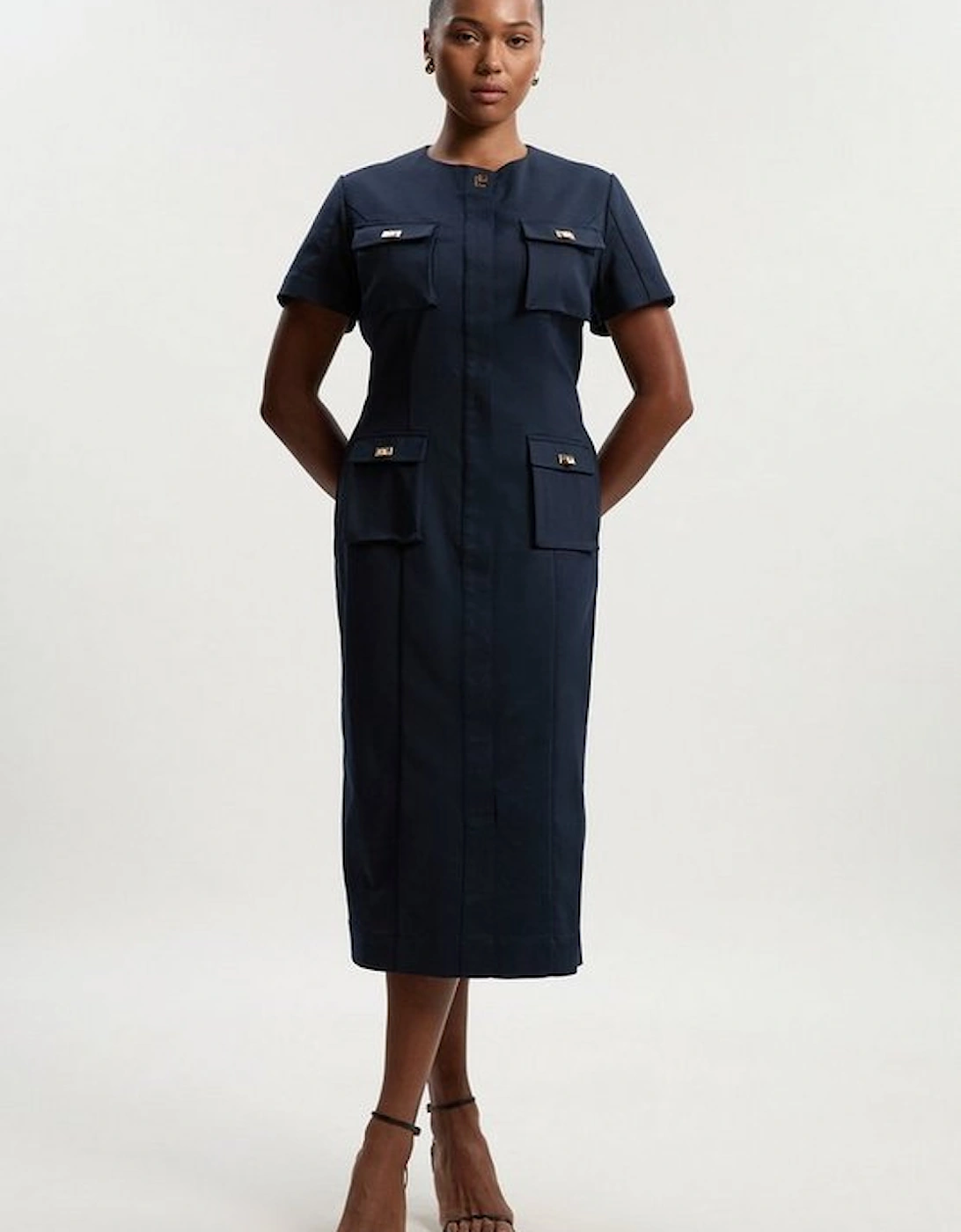 Plus Size Techno Short Sleeve Hardware Detail Woven Midi Dress, 4 of 3