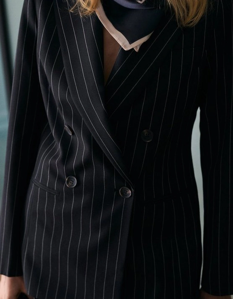 Pinstripe Double Breasted Tailored Blazer