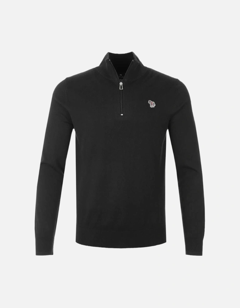 PS 1/4 Zip Knit Sweat Zebra Badge - Black
