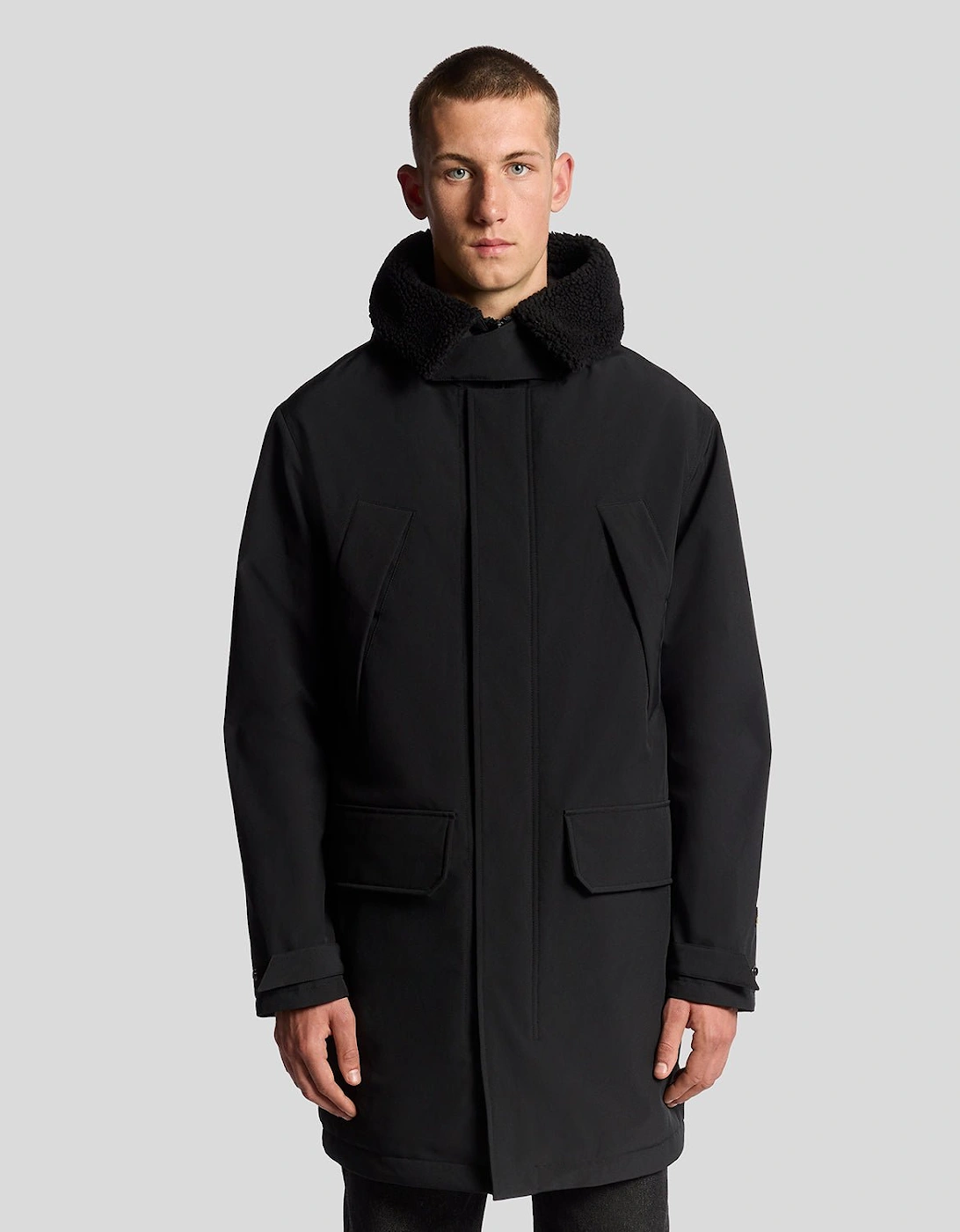 Lyle And Scott Men's Black Heavyweight Faux Shearling Collar Parka - Size 40/Regular