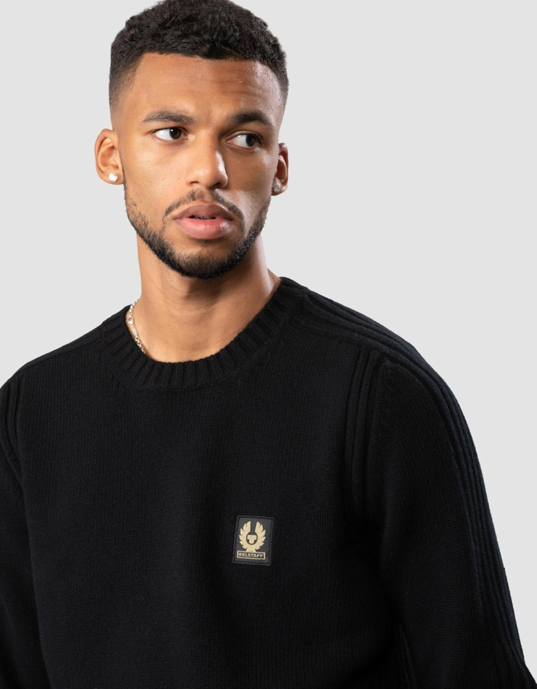 Watch Mens Crew Neck Jumper With Logo Patch - Black