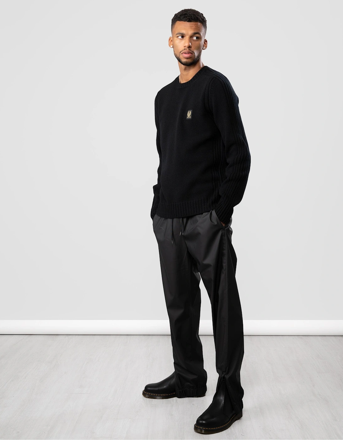 Watch Mens Crew Neck Jumper With Logo Patch - Black
