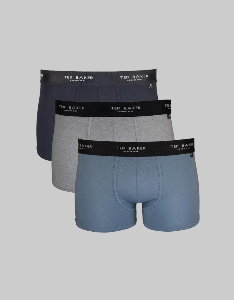 3-Pack Cotton Boxer Trunks, Blue/Grey/Navy