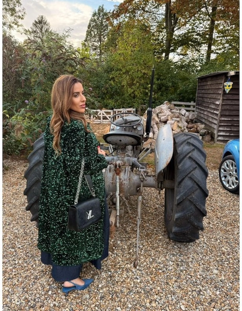 Green Sequin Velvet Trench Coat