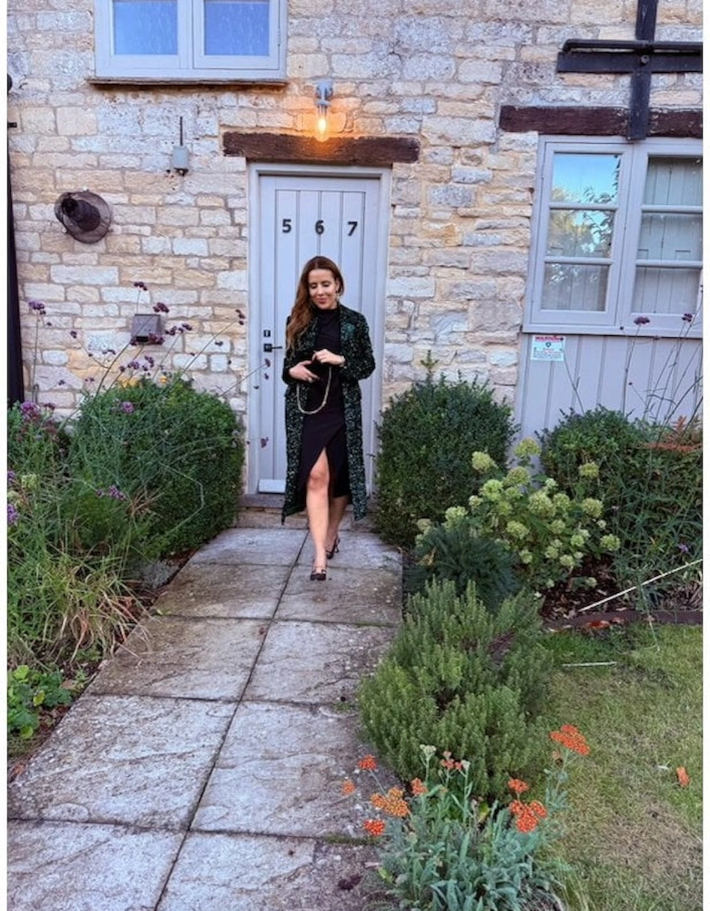 Green Sequin Velvet Trench Coat