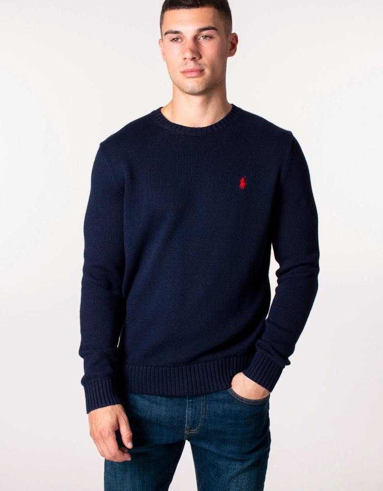 Cotton Ribbed Crew Neck Jumper