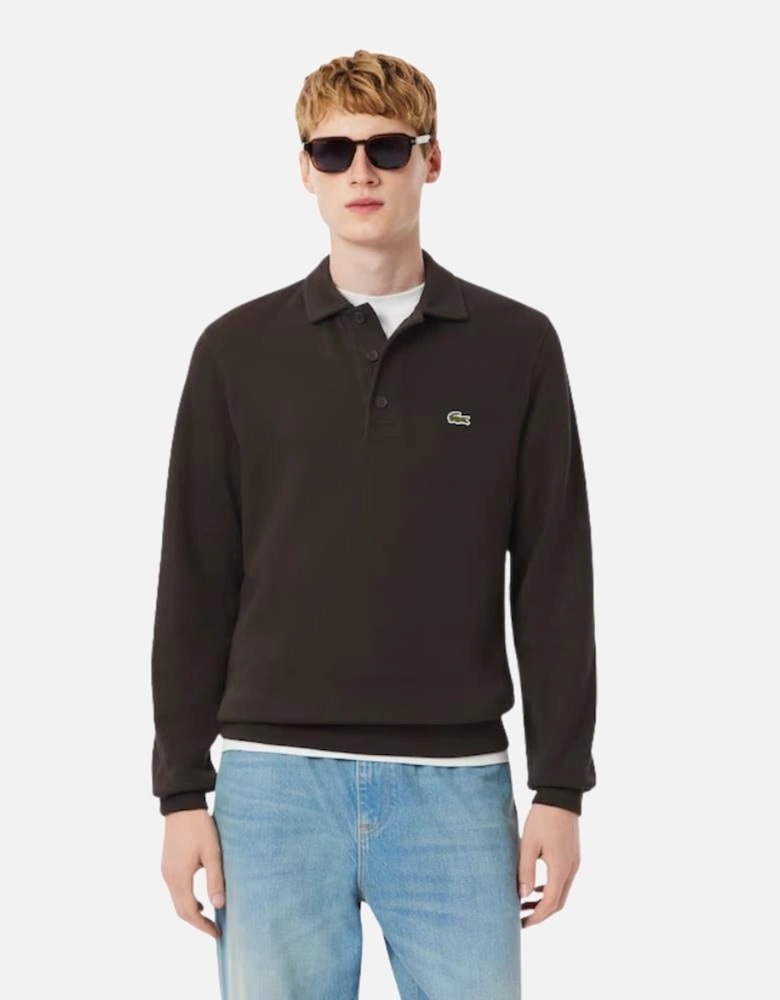 Ribbed Cotton Polo Collar Sweatshirt - Port