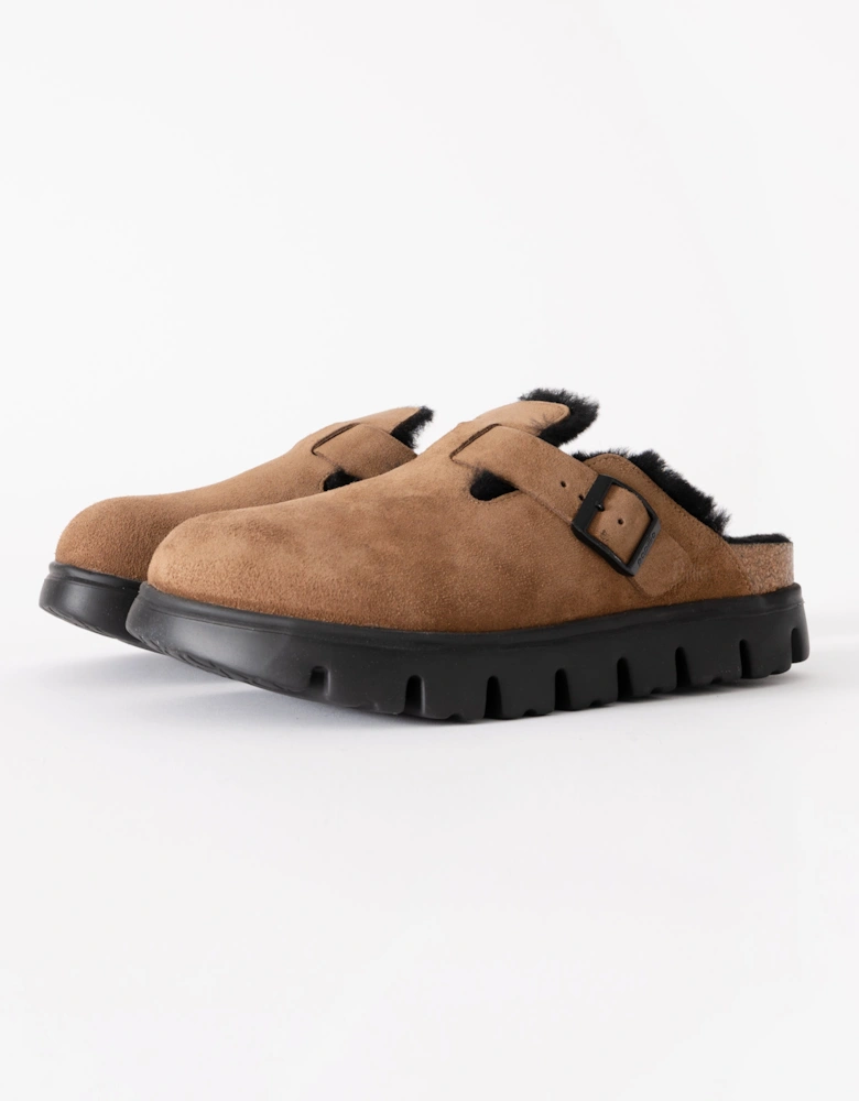 Birkenstock Papillio Boston Chunky Shearling Womens Clogs - Dark Tea