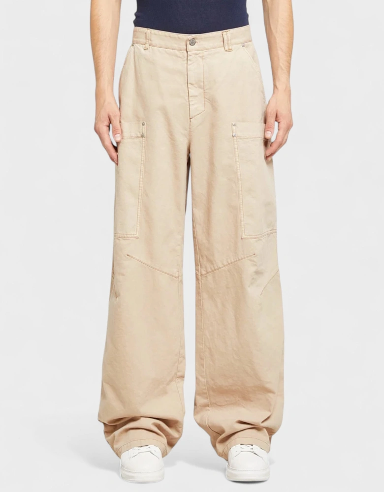 Wide Leg Cargo Trousers Beige