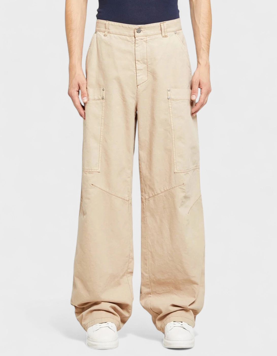 Wide Leg Cargo Trousers Beige