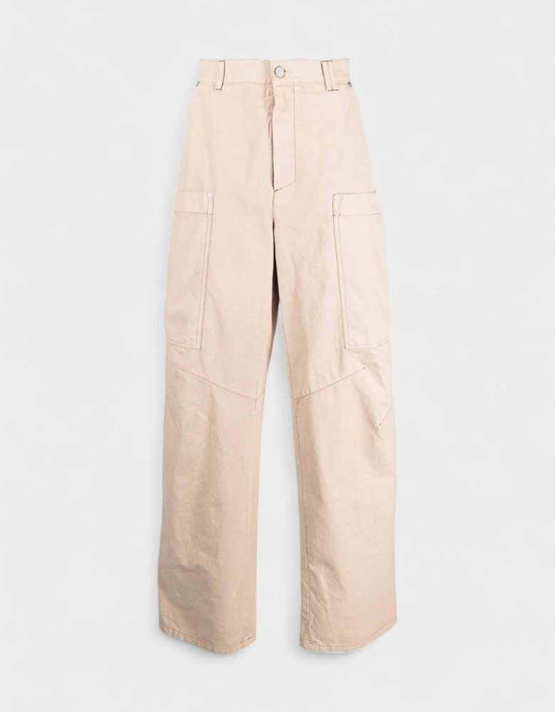 Wide Leg Cargo Trousers Beige