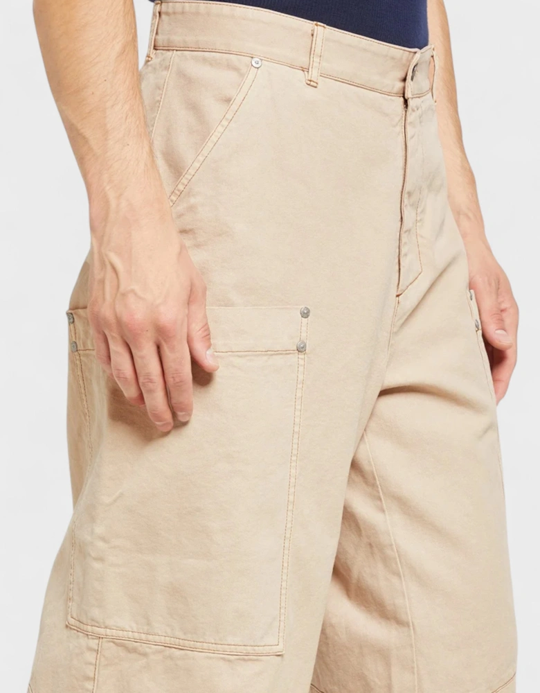 Wide Leg Cargo Trousers Beige