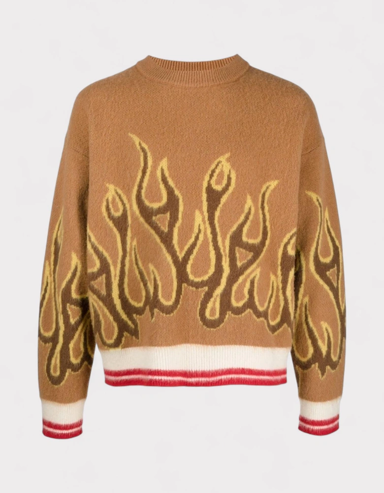 Burning Flame Drop Shoulder Sweater Brown