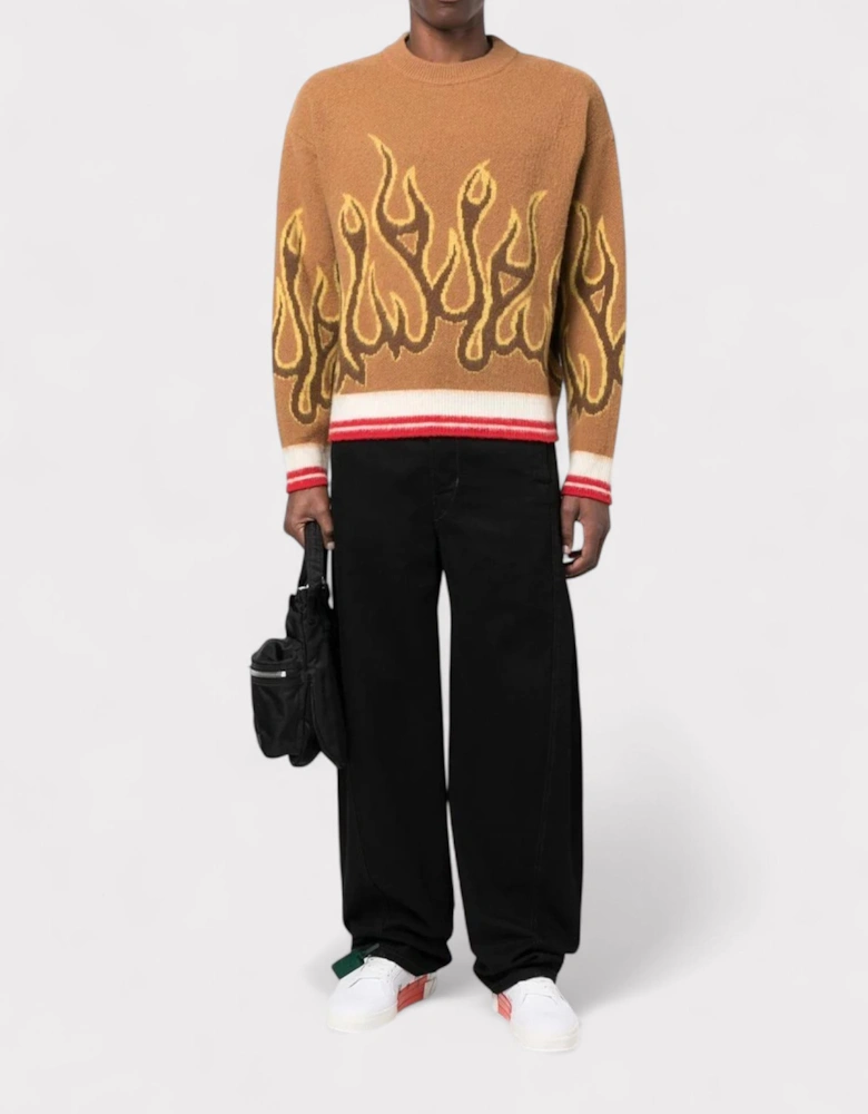 Burning Flame Drop Shoulder Sweater Brown