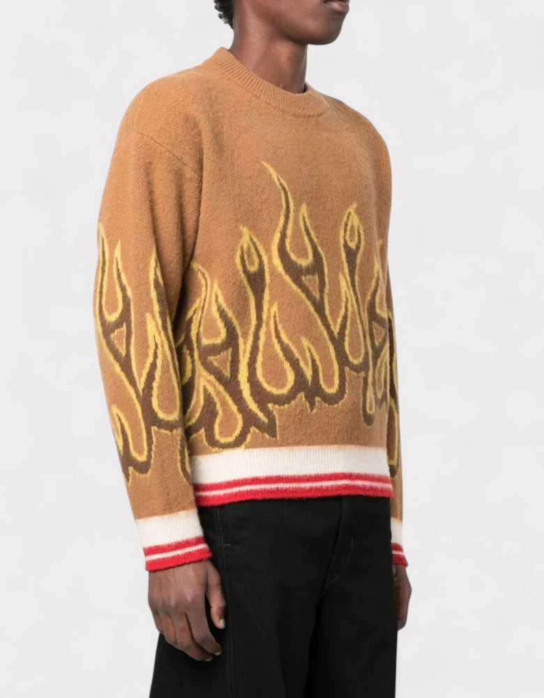 Burning Flame Drop Shoulder Sweater Brown
