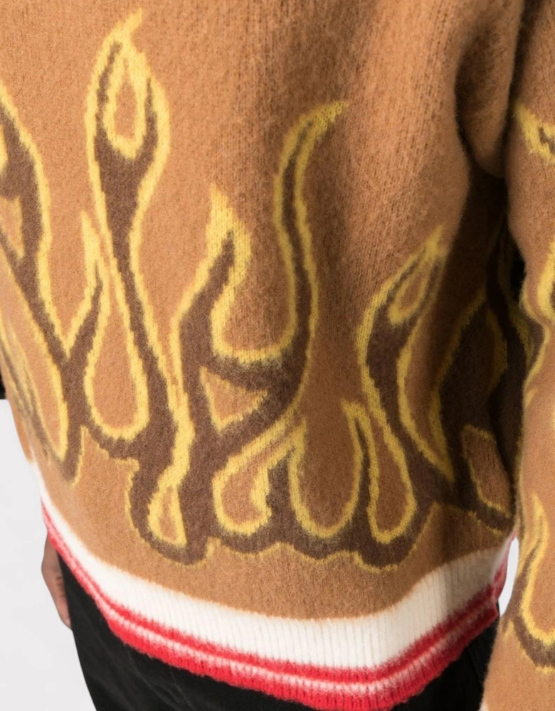 Burning Flame Drop Shoulder Sweater Brown