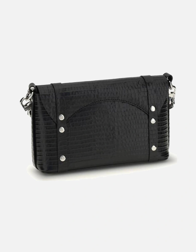 Leather Quilted Shoulder Bag with Chain Strap Women - Black