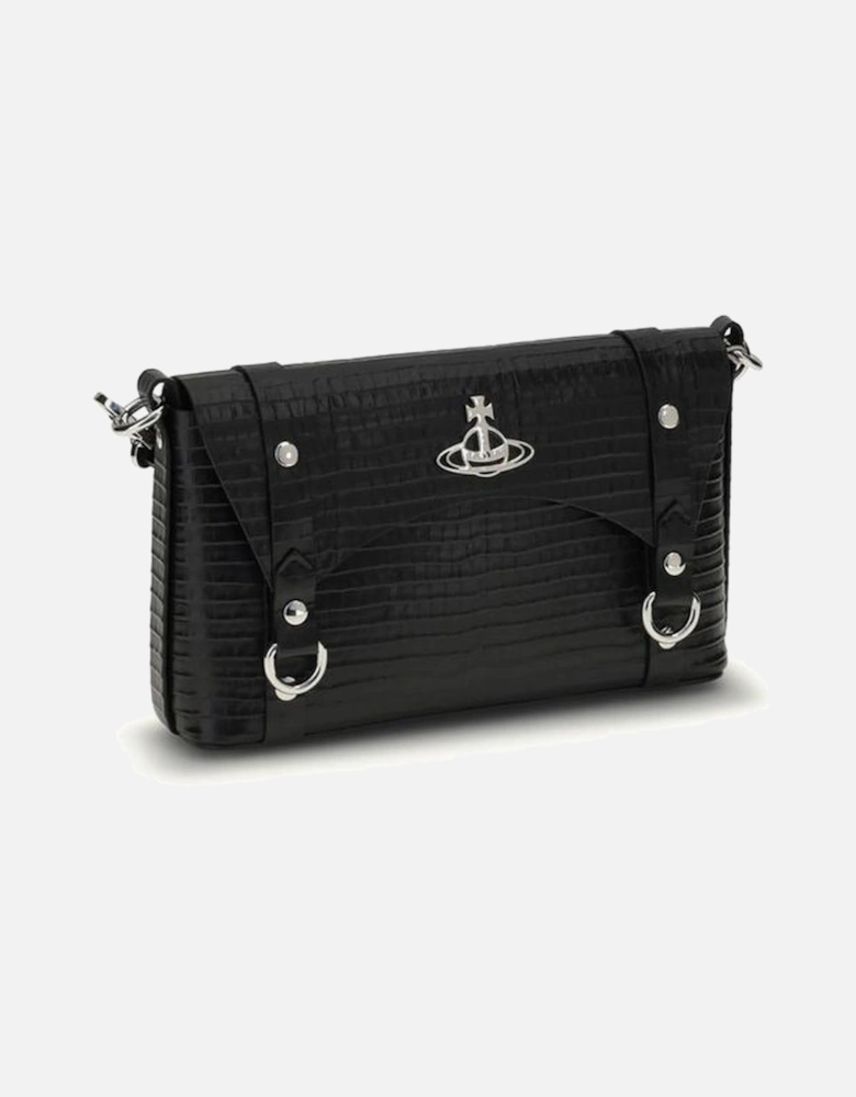 Leather Quilted Shoulder Bag with Chain Strap Women - Black