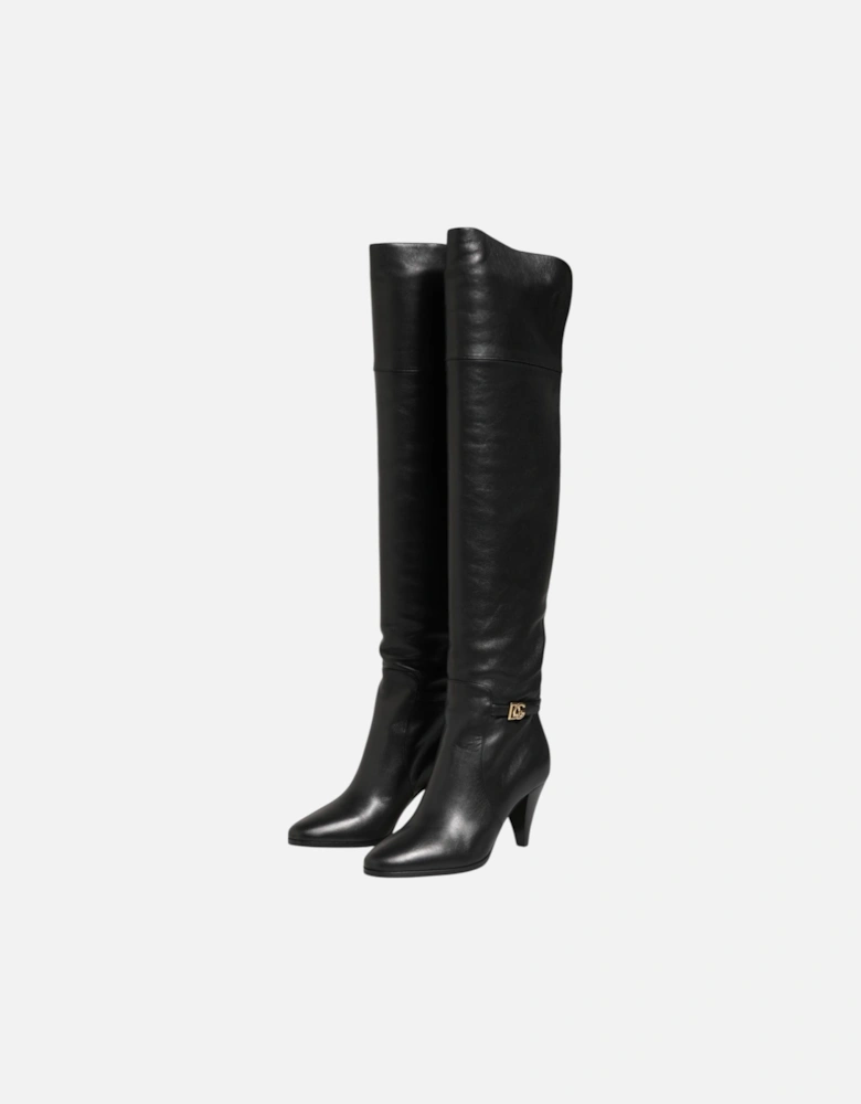 Leather Sneakers with Lace-Up Closure Women - Black Boots