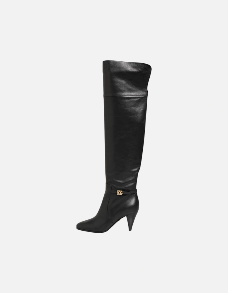 Leather Sneakers with Lace-Up Closure Women - Black Boots