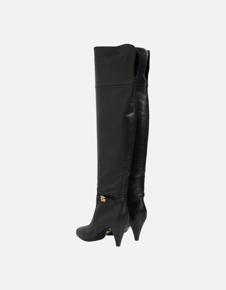 Leather Sneakers with Lace-Up Closure Women - Black Boots